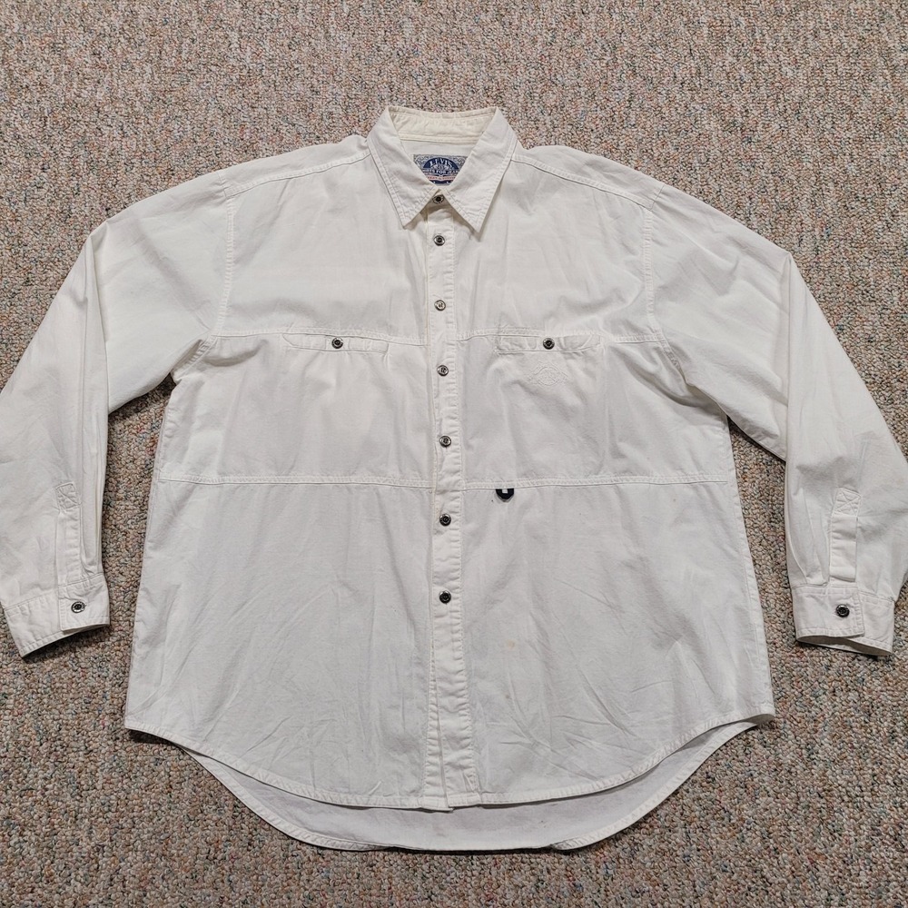 Vintage Levis Shirt Mens XL White Button Up‎ Long Sleeve Utility Loop 90s Street